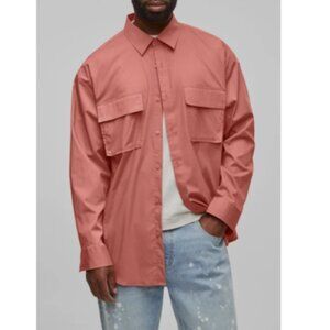 Mode of One Men's Long Sleeve Button Front Utility Shirt Sunbaked Clay Size L